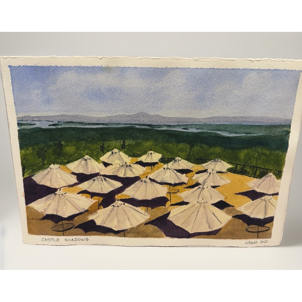 Marc Bard Signed Original Watercolor Castle in the Clouds Moultonborough NH Lake